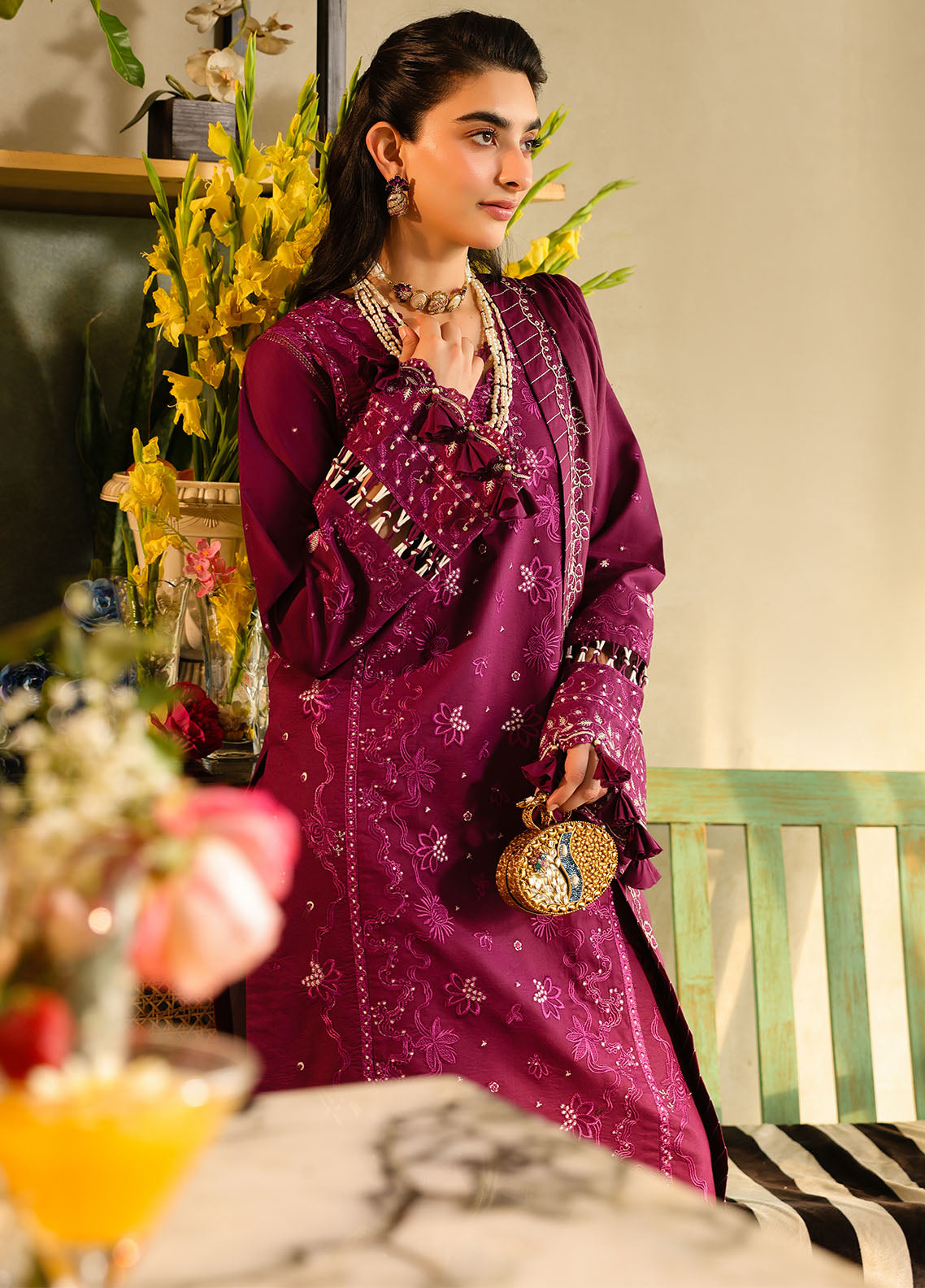 Sahane Embroidered Lawn Suits Unstitched 3 Piece SNE25IL CT-21002 Berry