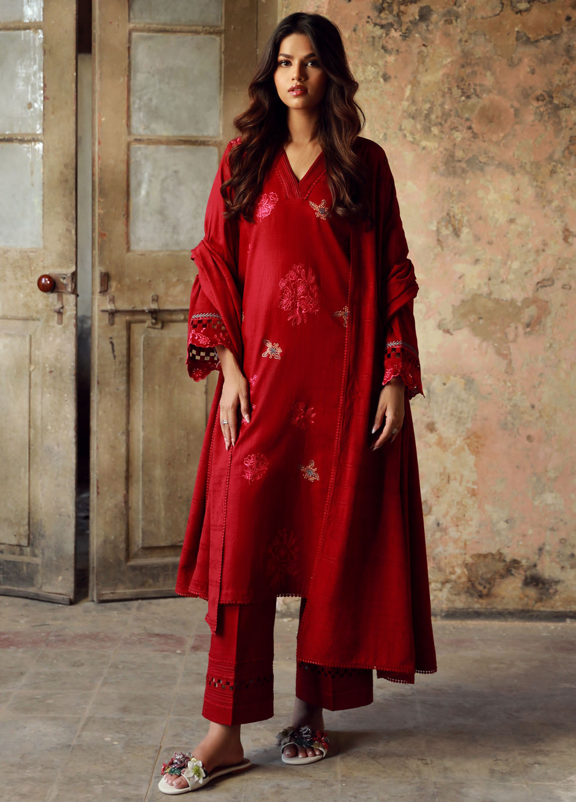 Sahar Unstitched Autum Winter Collection 2024 CH-E-V1-24-03 Crimson Elysium