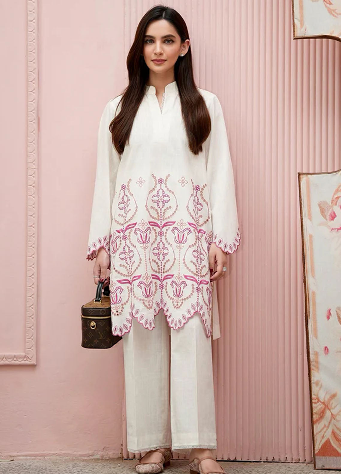 Sahar Pret Embroidered Cotton 2 Piece Suit AWCH-24-RR-V1-03 Vanilla Veil