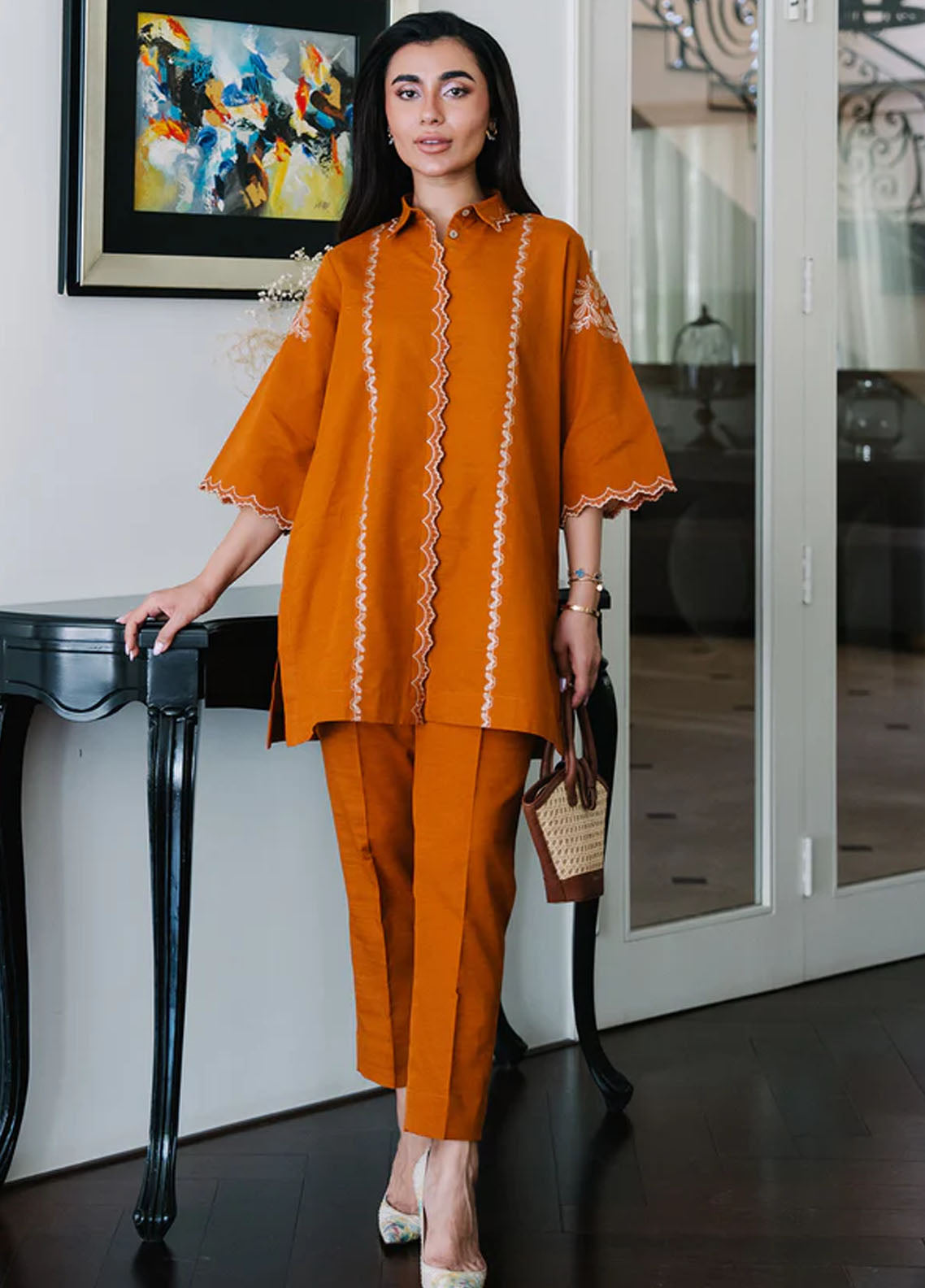 Sahar Pret Embroidered Cotton 2 Piece Suit AWEK-RR-V1-03 Saffron Sunset