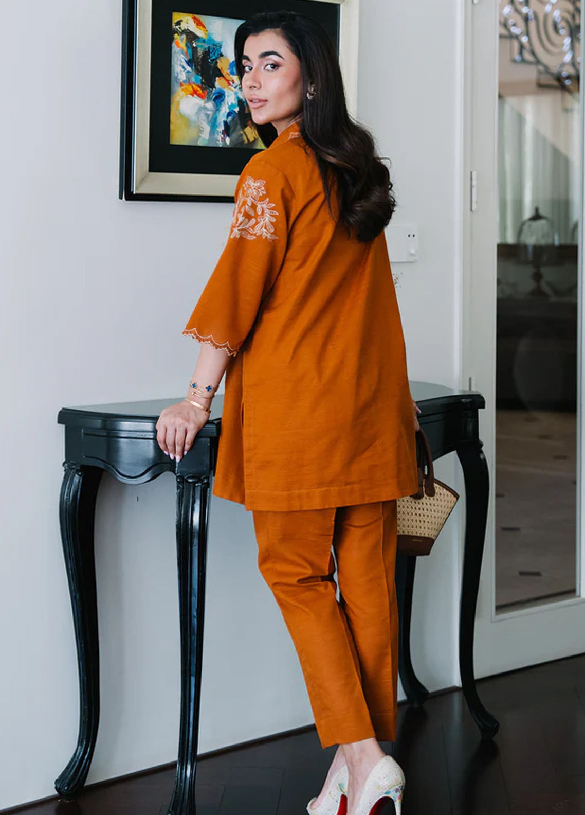 Sahar Pret Embroidered Cotton 2 Piece Suit AWEK-RR-V1-03 Saffron Sunset