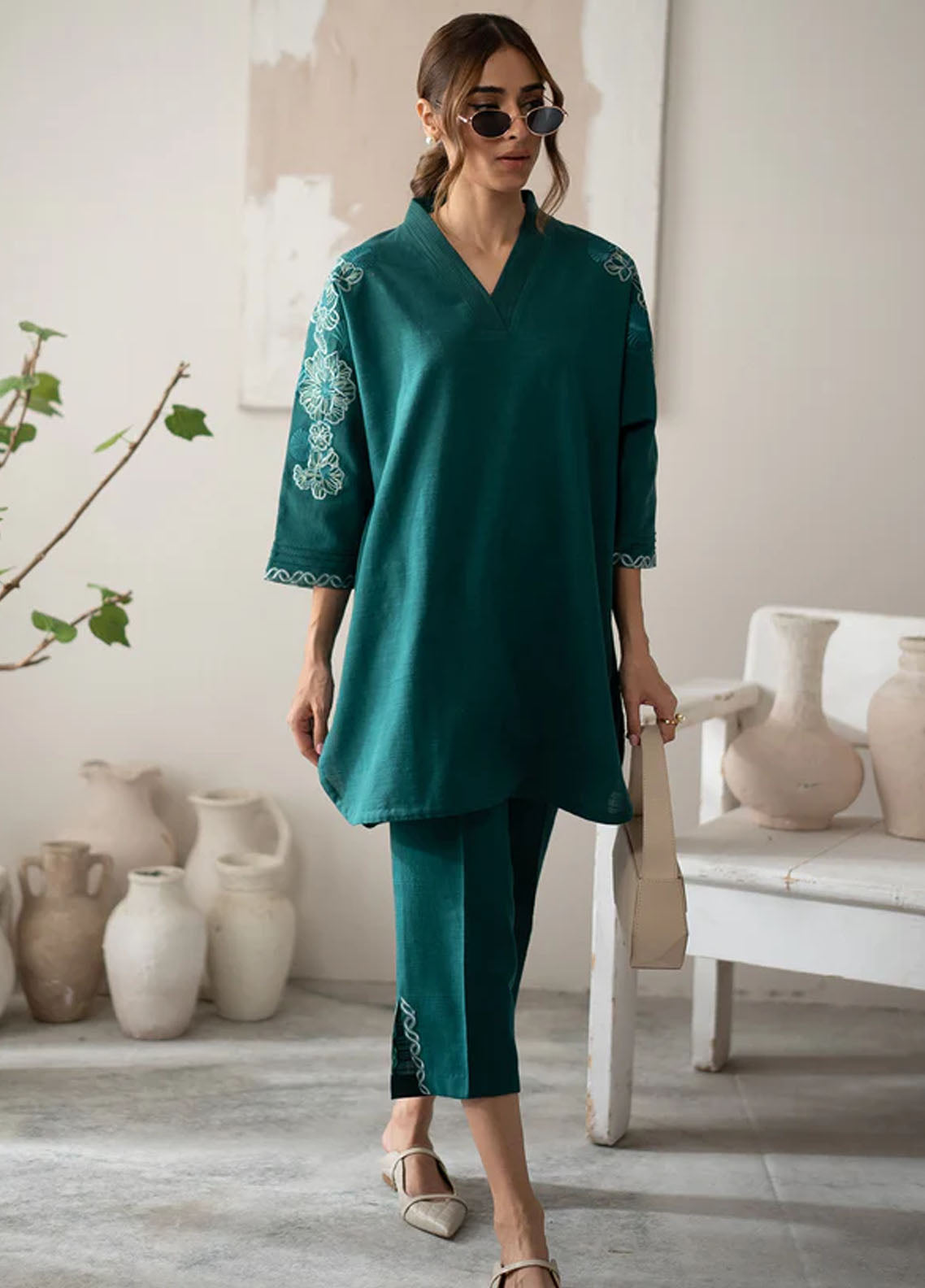 Sahar Pret Embroidered Cotton 2 Piece Suit AWEK-ZB-V1-01 Teal Ivy