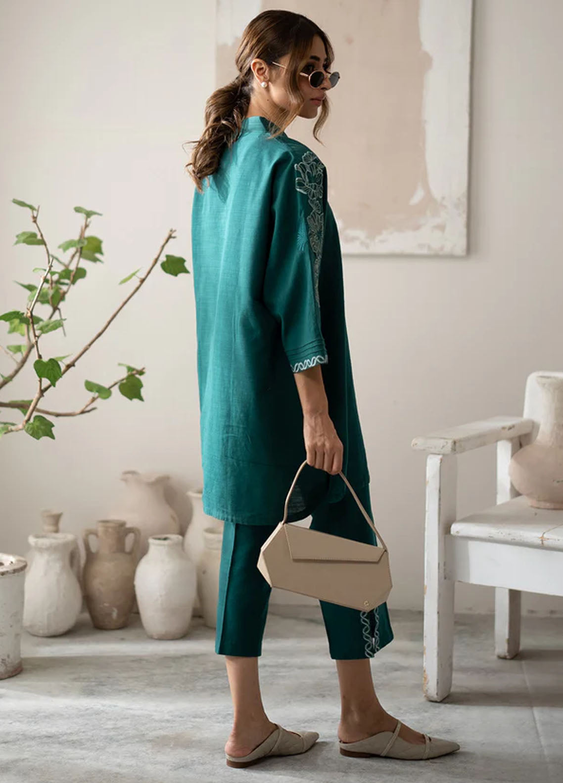 Sahar Pret Embroidered Cotton 2 Piece Suit AWEK-ZB-V1-01 Teal Ivy