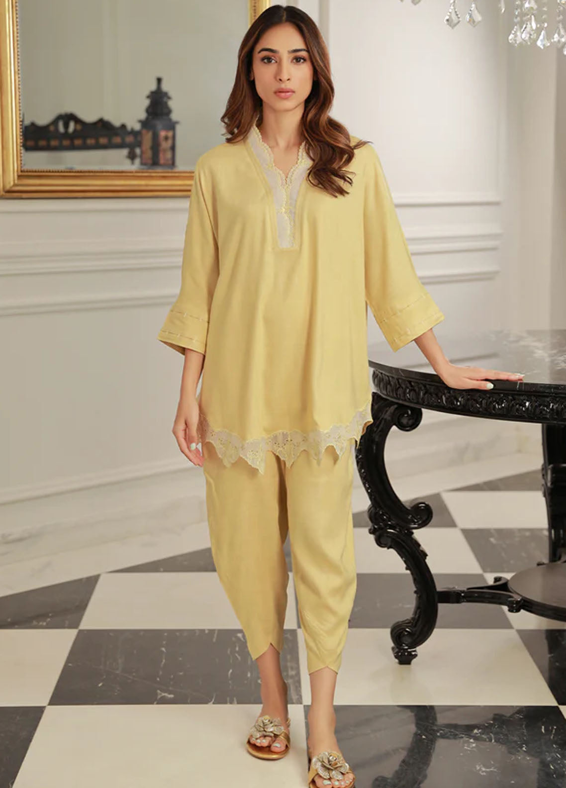 Sahar Pret Casual Cotton 2 Piece Suit SAWCS-V3-04 Canary