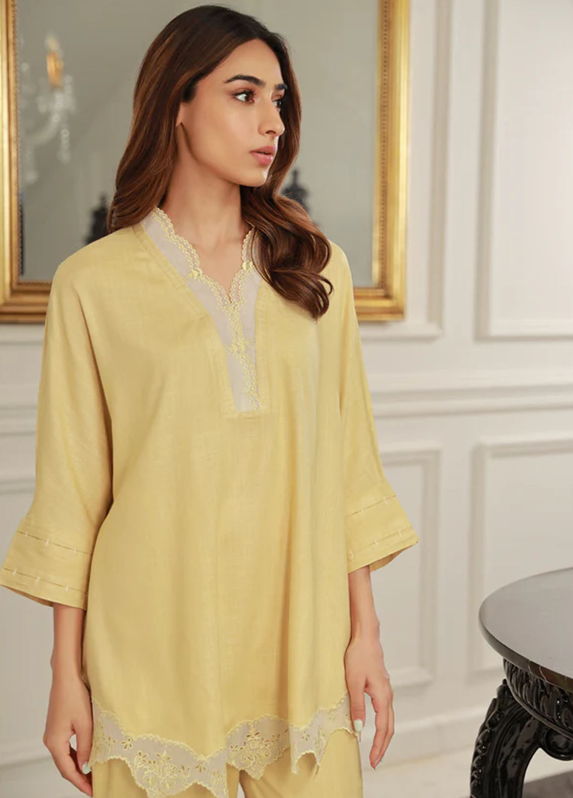 Sahar Pret Casual Cotton 2 Piece Suit SAWCS-V3-04 Canary