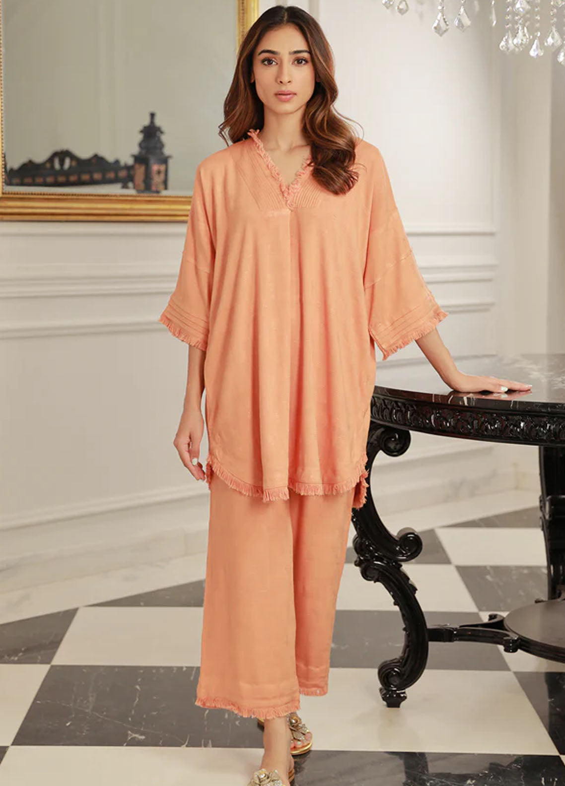 Sahar Pret Casual Cotton 2 Piece Suit SAWCS-V3-07 Apricot