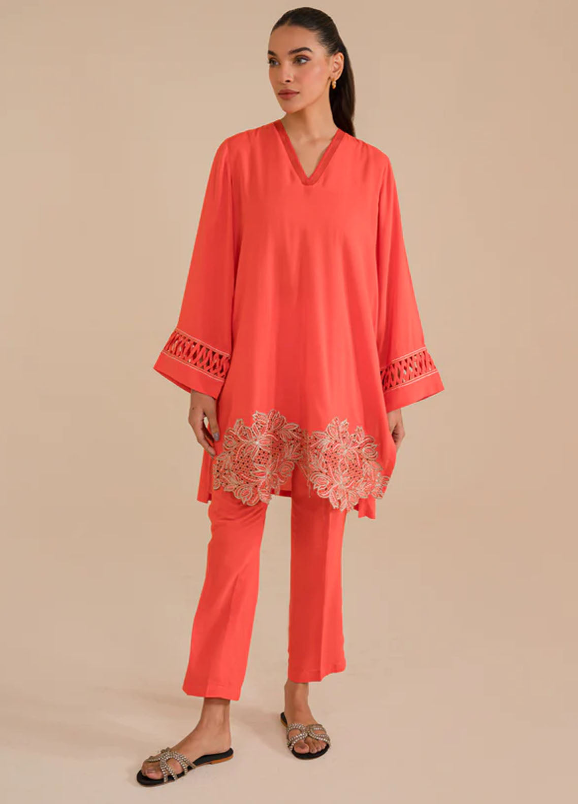 Sahar Pret Casual Cotton 2 Piece Suit SAWCS-V3-08 Tangarine