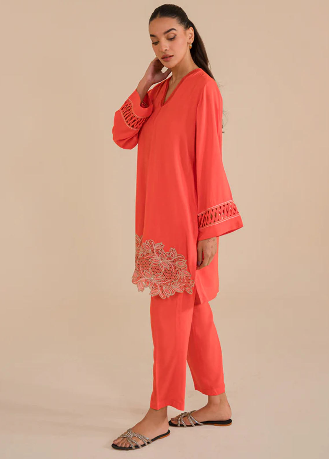 Sahar Pret Casual Cotton 2 Piece Suit SAWCS-V3-08 Tangarine