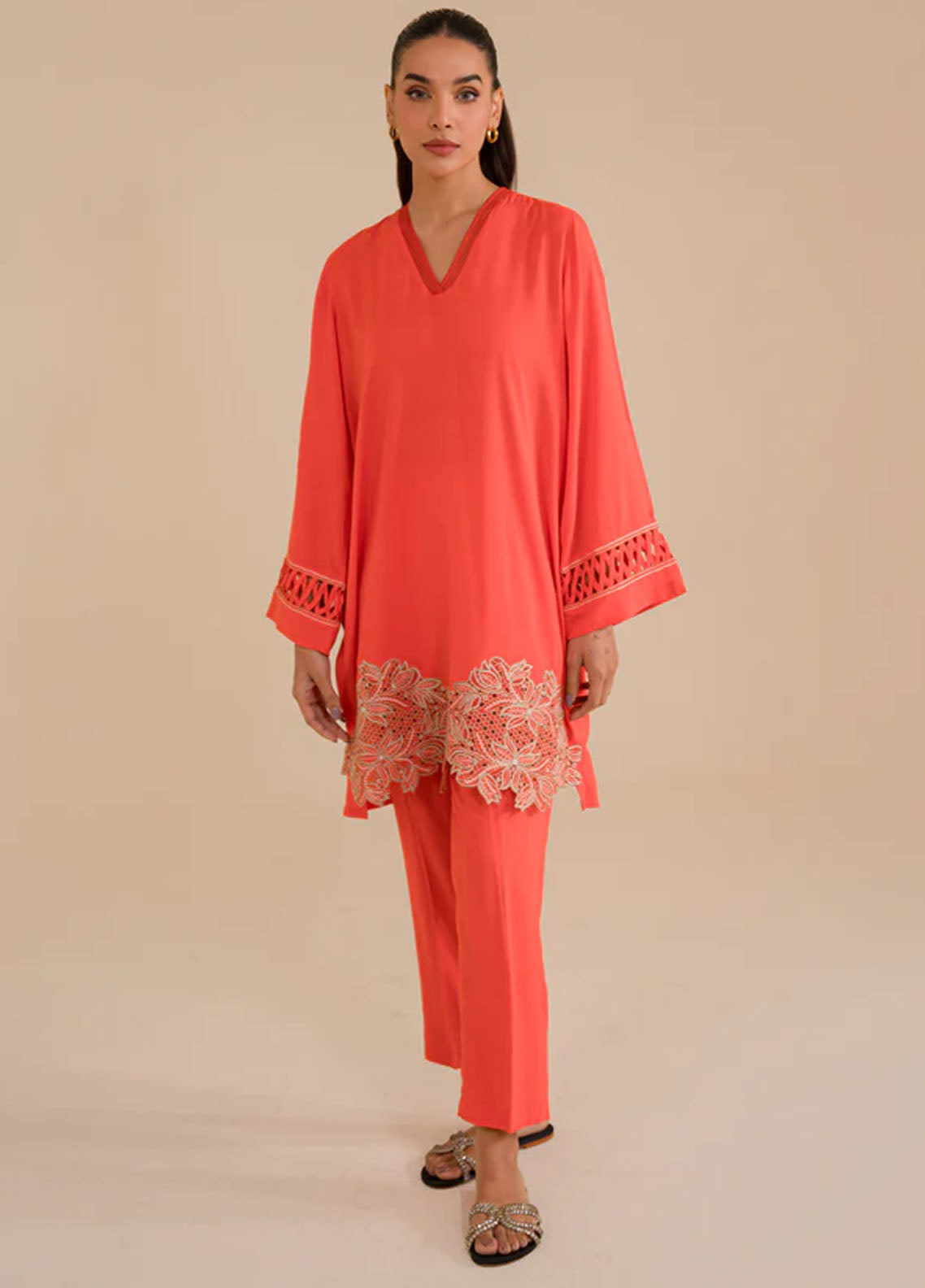 Sahar Pret Casual Cotton 2 Piece Suit SAWCS-V3-08 Tangarine