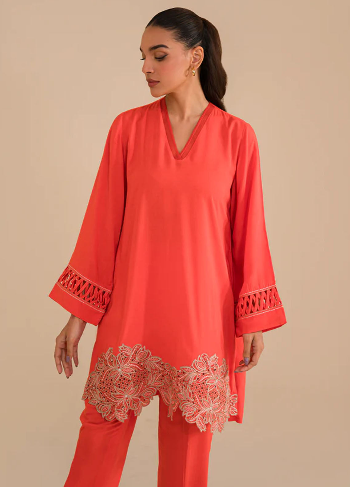 Sahar Pret Casual Cotton 2 Piece Suit SAWCS-V3-08 Tangarine