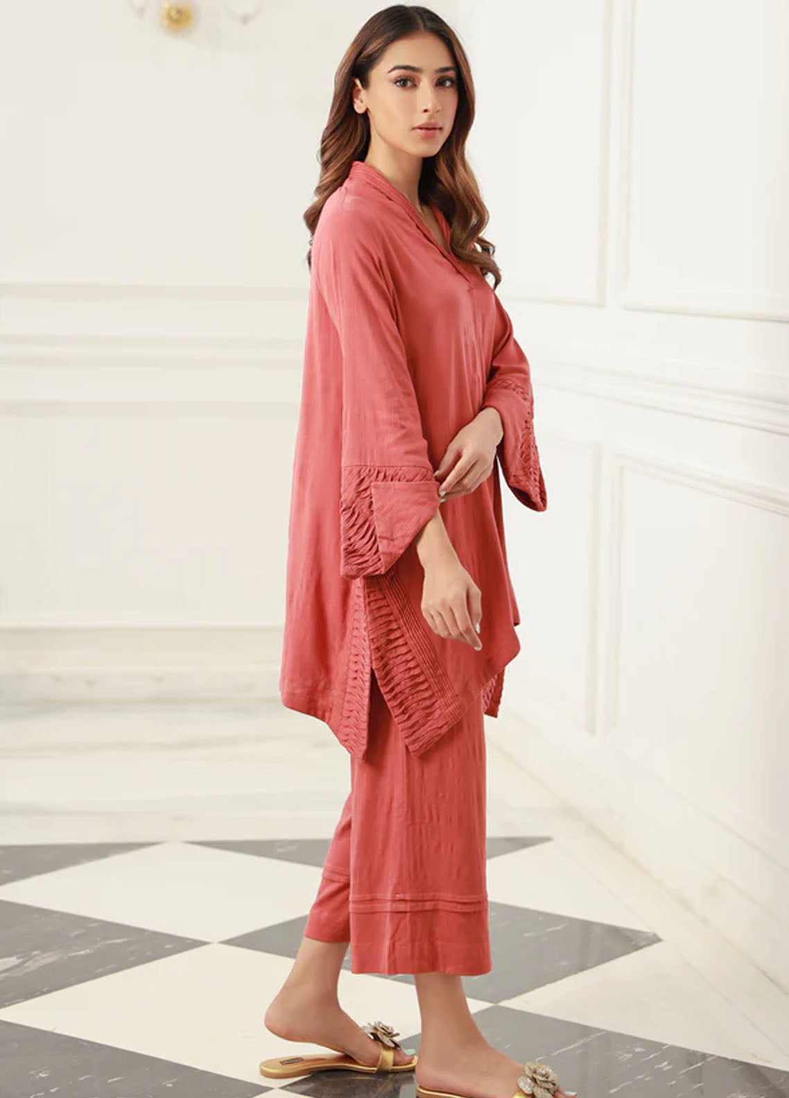 Sahar Pret Casual Cotton 2 Piece Suit SAWCS-V3-09 Amber