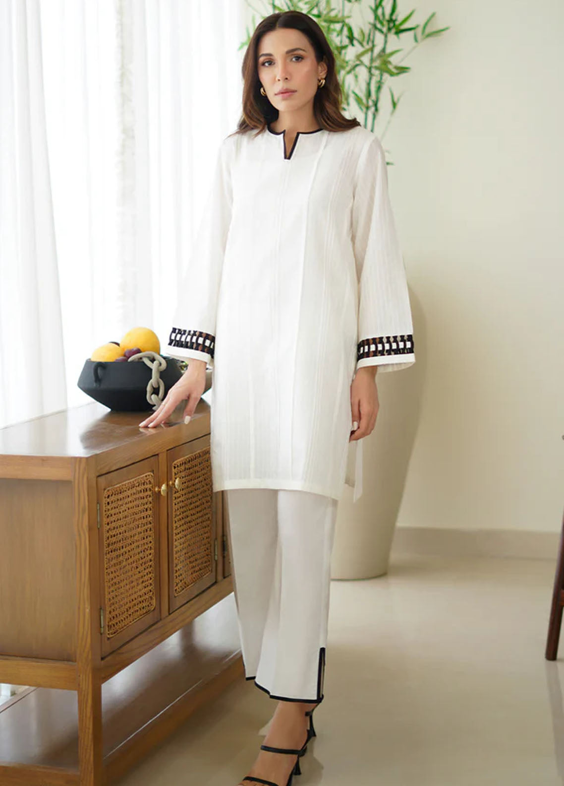 Sahar Pret Casual Cotton Jacquard 2 Piece Suit SSMCS-RR-05 Snowfall