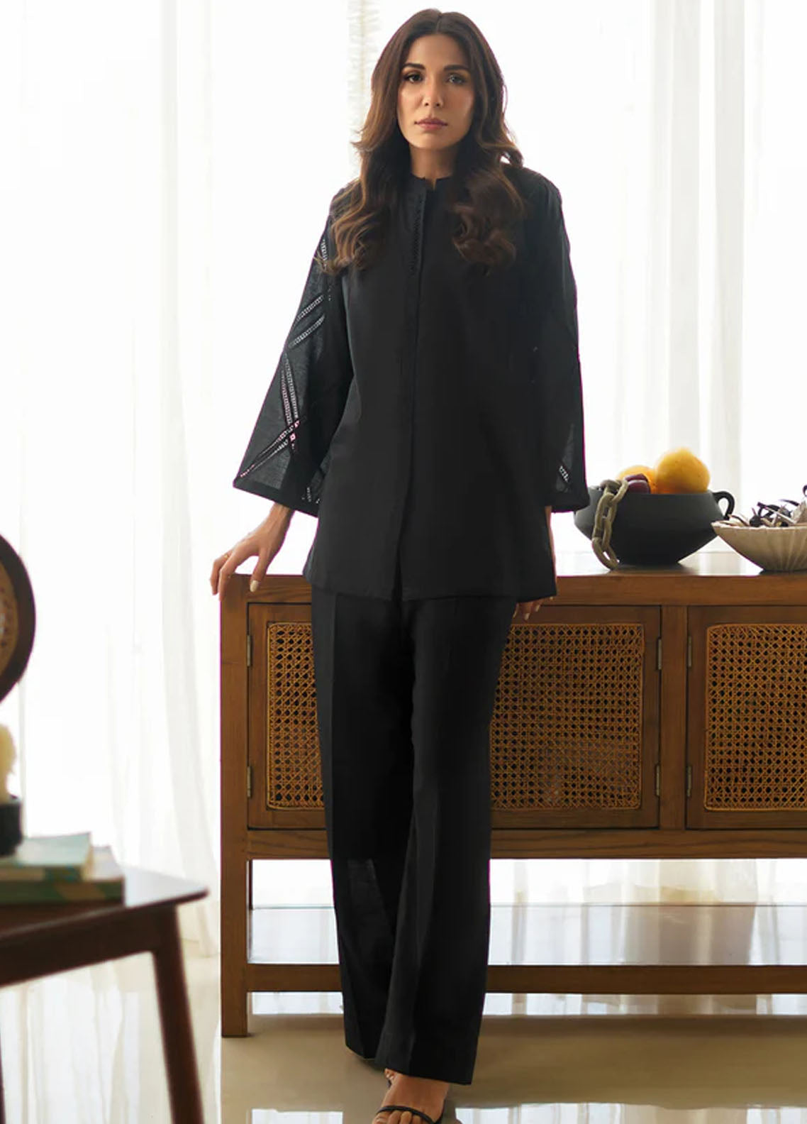 Sahar Pret Casual Dobby Jacquard 2 Piece Suit SSMCS-RR-01 Black Beauty