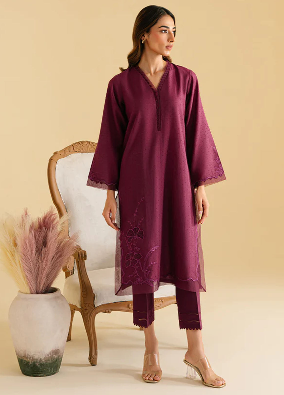 Sahar Pret Casual Jacquard 2 Piece Suit SAWMC-V1-03 Magenta Magic