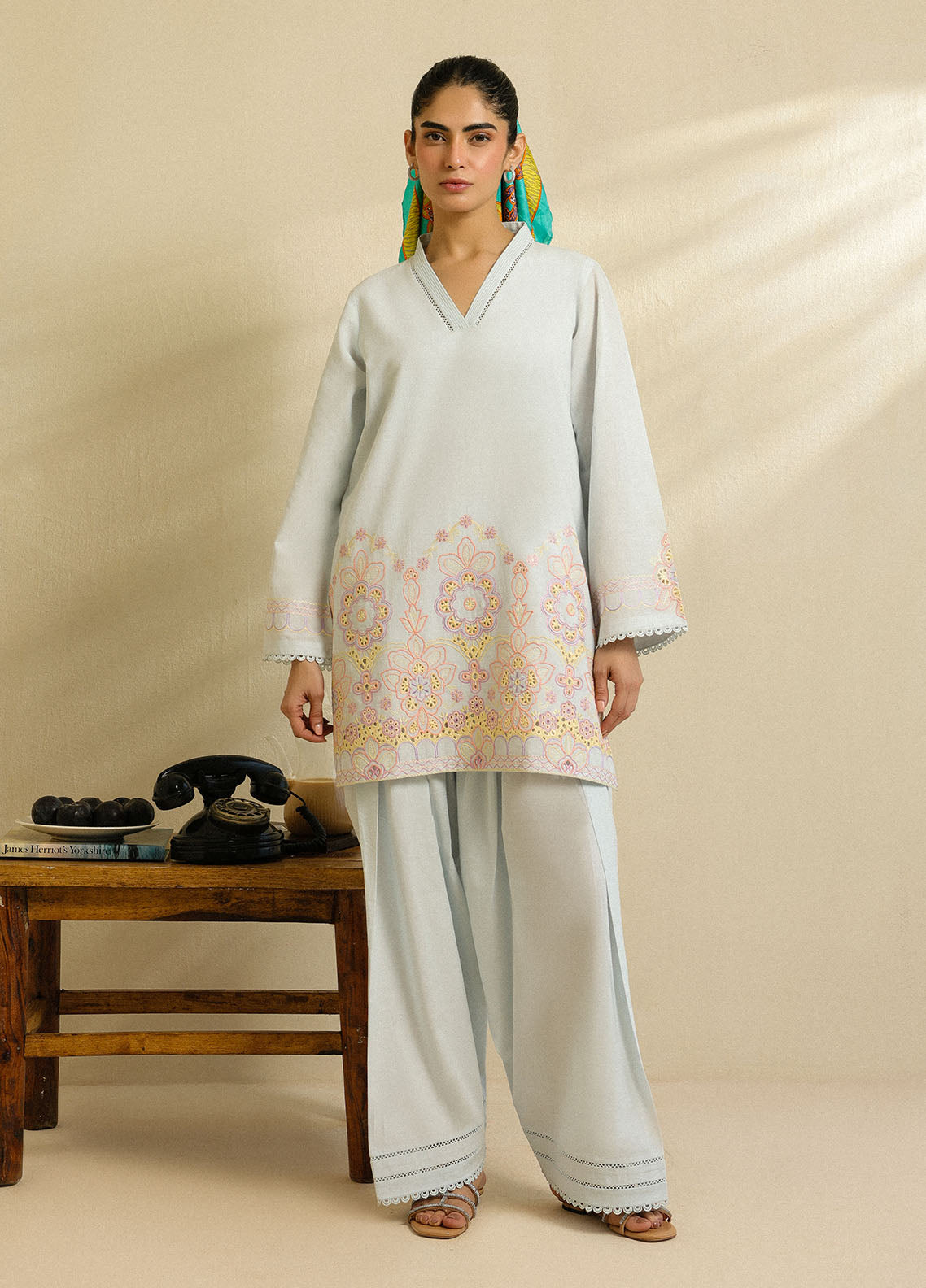 Sahar Pret Embroidered Cambric 2 Piece Suit Celeste Hue