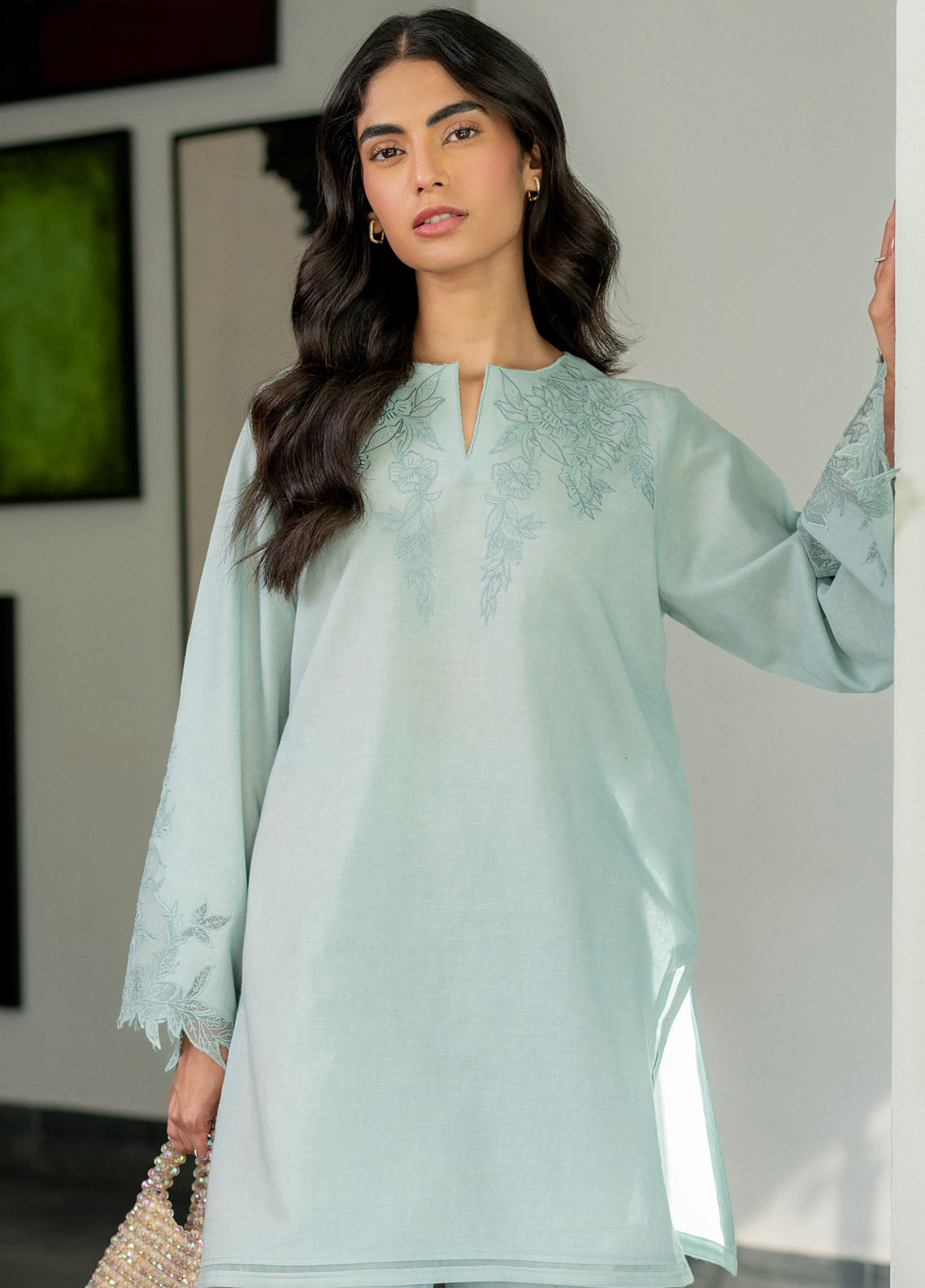 Sahar Pret Embroidered Cambric 2 Piece Suit SSEC-RK-02 Mint Splash