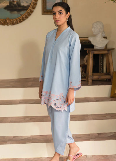 Sahar Pret Embroidered Cotton 2 Piece Suit SSCE-RK-01 Glacier Blue