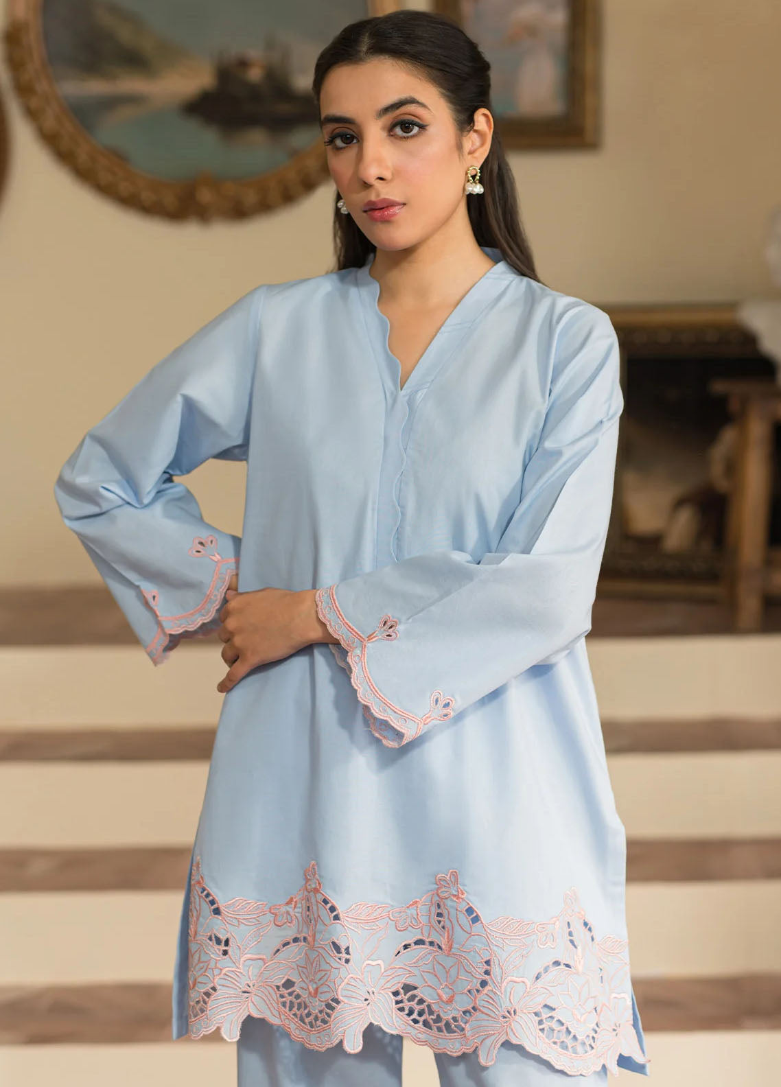 Sahar Pret Embroidered Cotton 2 Piece Suit SSCE-RK-01 Glacier Blue