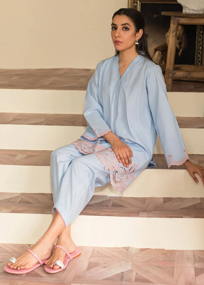 Sahar Pret Embroidered Cotton 2 Piece Suit SSCE-RK-01 Glacier Blue