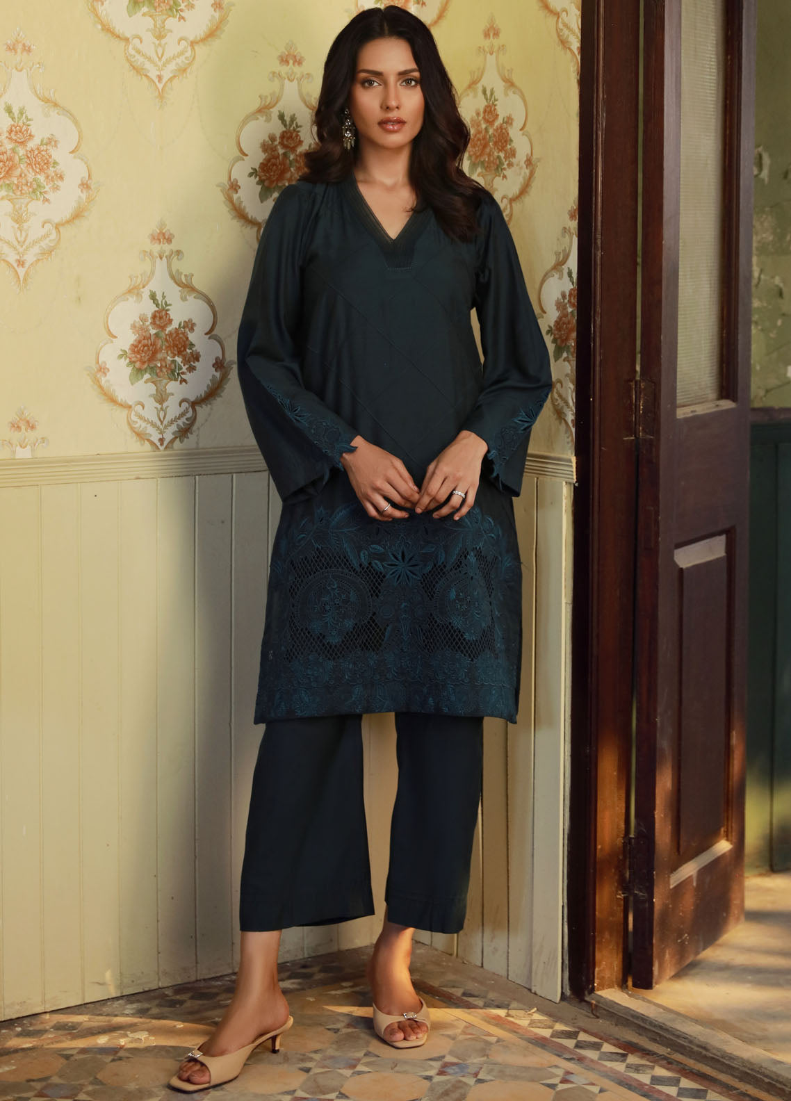 Sahar Pret Embroidered Cotton Silk 2 Piece Suit SSCS-SD-02 Emerald Bloom