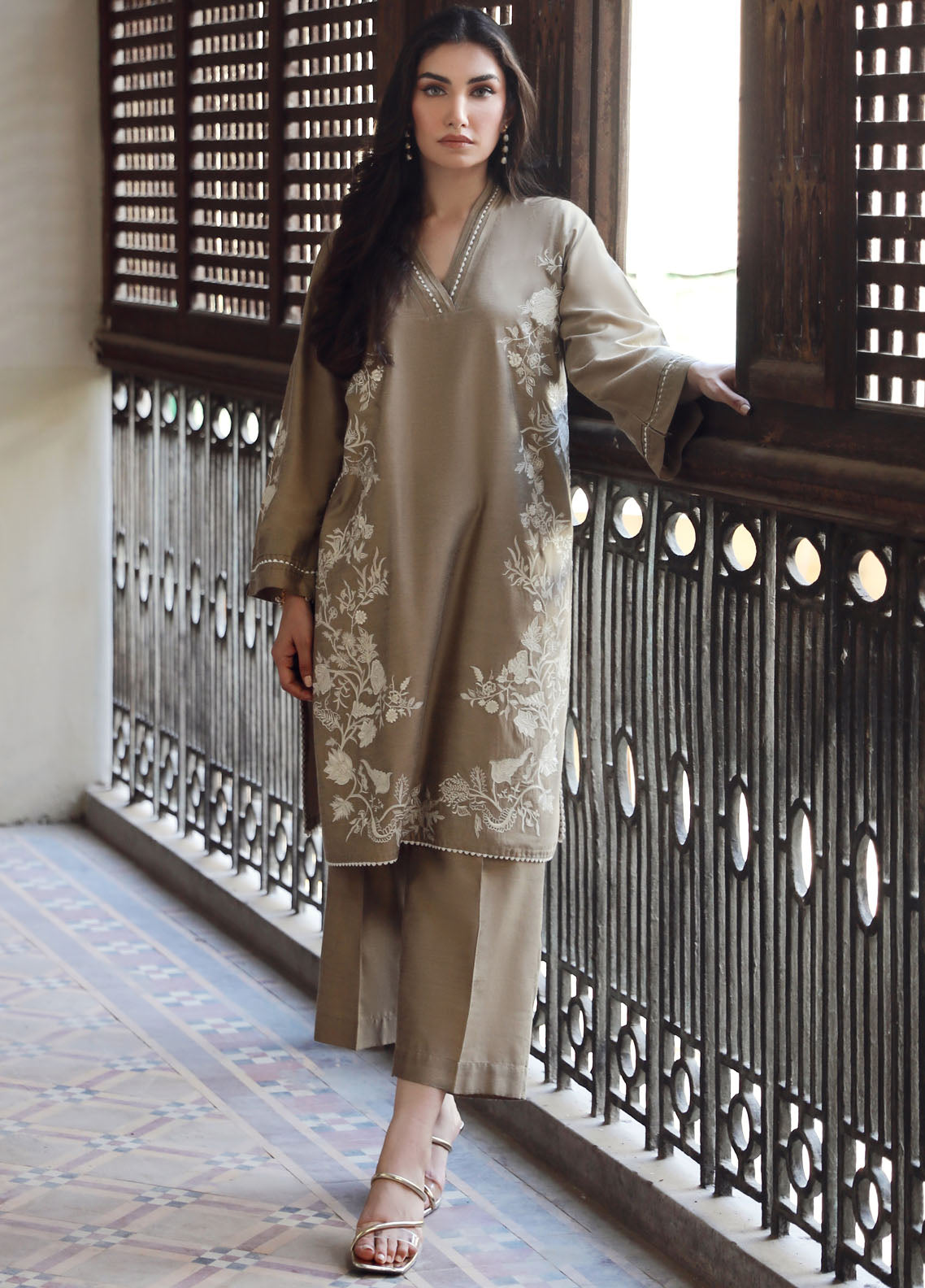 Sahar Pret Embroidered Cotton Silk 2 Piece Suit SSCS-SD-07 Vanilla Petals