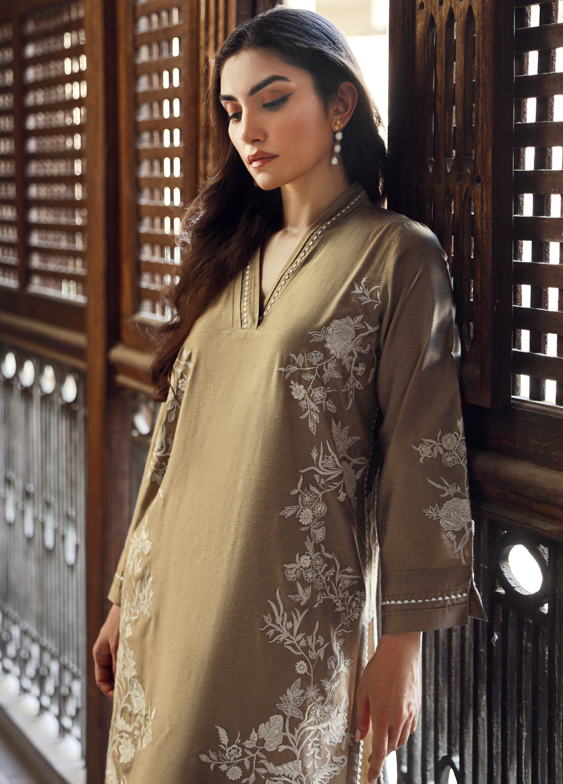 Sahar Pret Embroidered Cotton Silk 2 Piece Suit SSCS-SD-07 Vanilla Petals