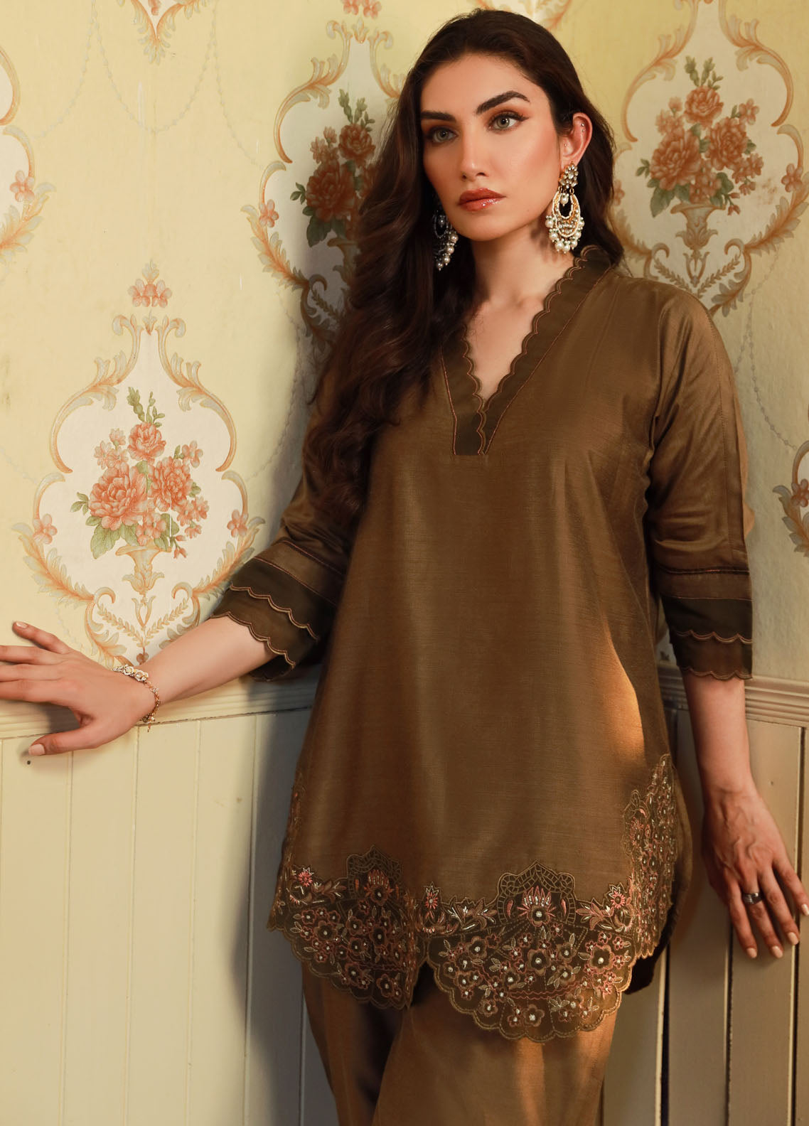 Sahar Pret Embroidered Cotton Silk 2 Piece Suit SSCS-SD-08 Warm Drift