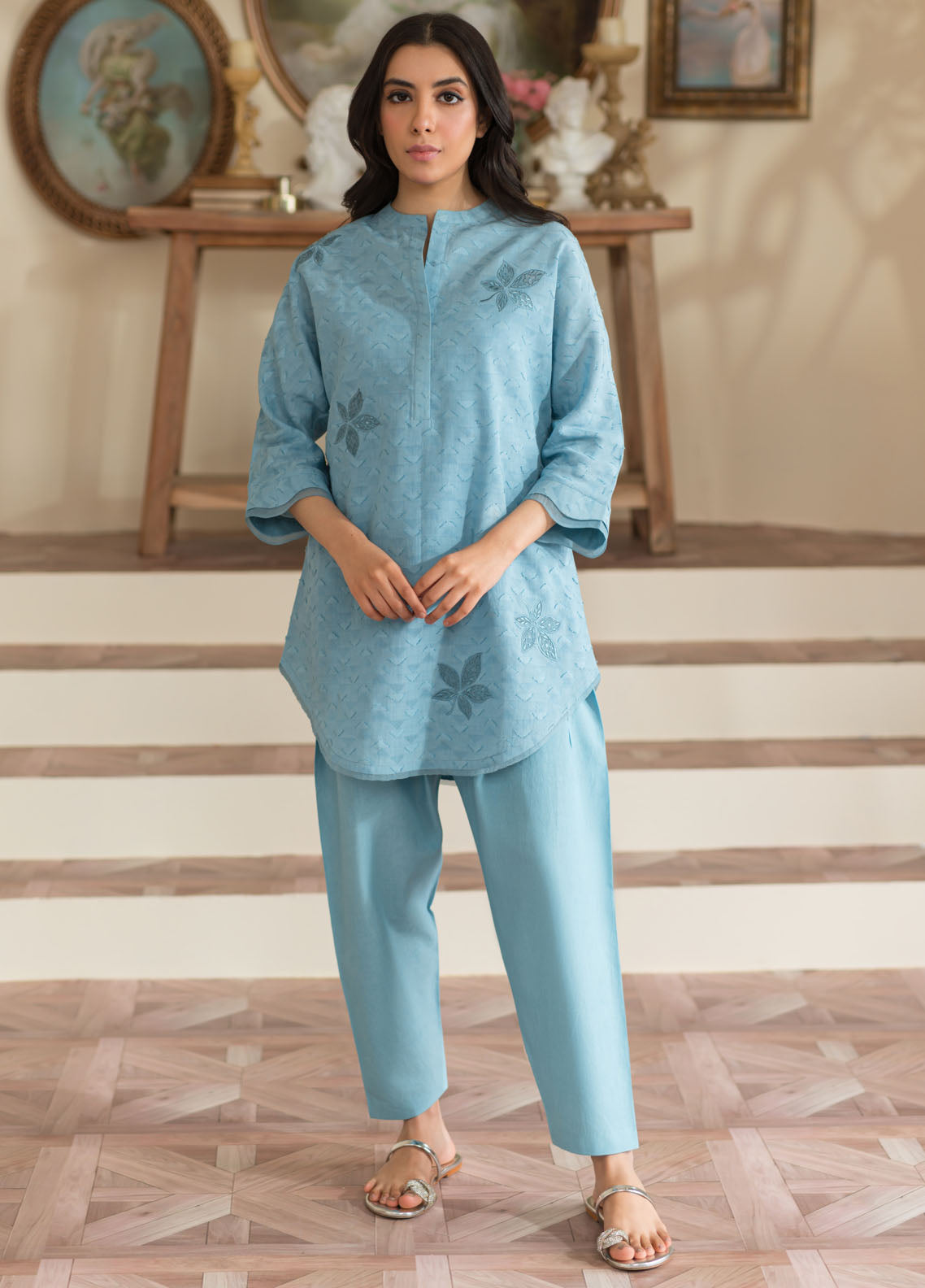 Sahar Pret Embroidered Jacquard 2 Piece Suit SSBE-RR-04 Aqua