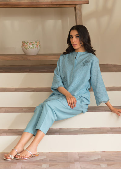 Sahar Pret Embroidered Jacquard 2 Piece Suit SSBE-RR-04 Aqua