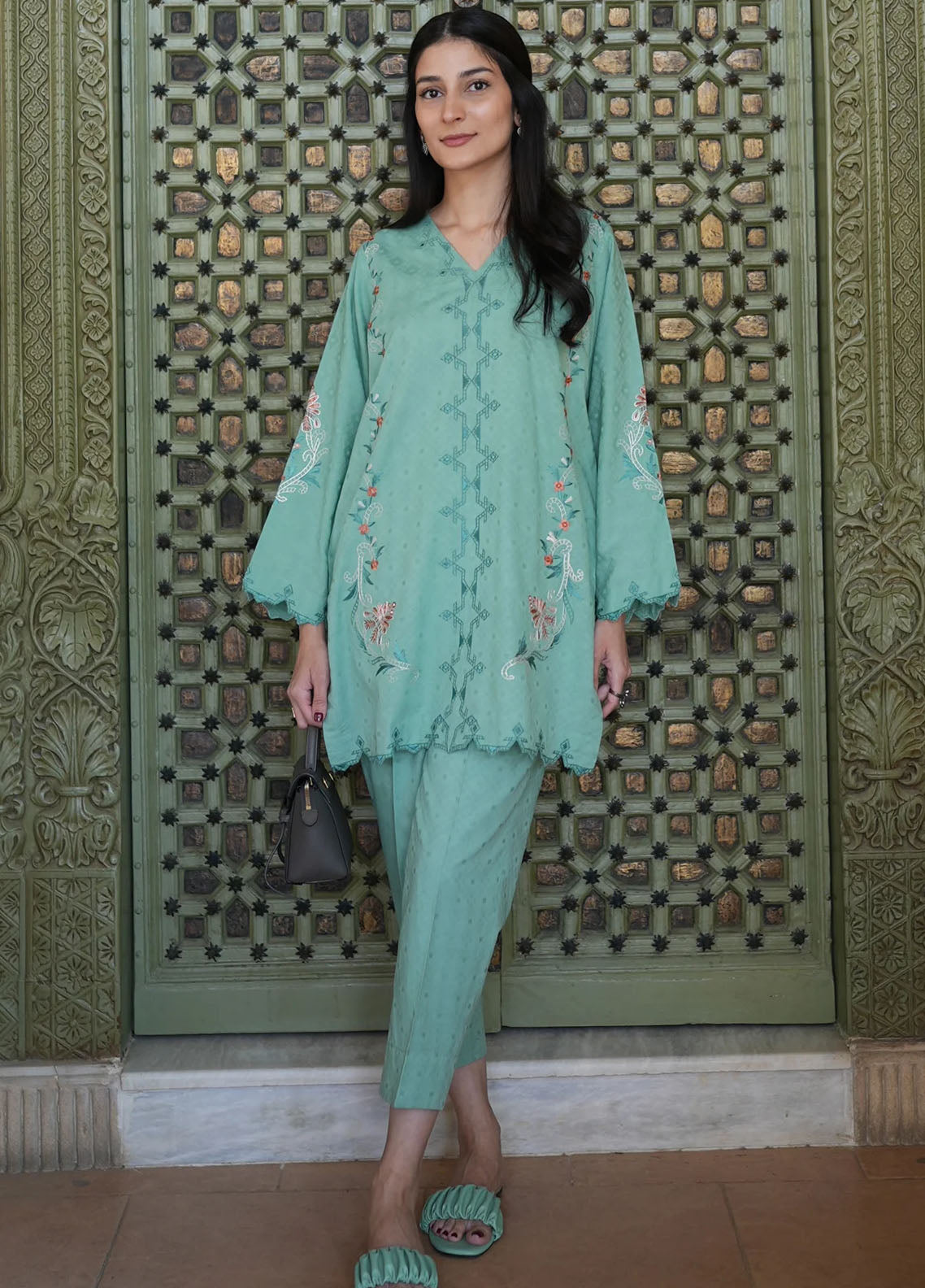 Sahar Pret Embroidered Jacquard 2 Piece Suit Teal Oasis