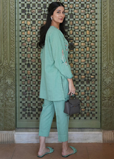 Sahar Pret Embroidered Jacquard 2 Piece Suit Teal Oasis