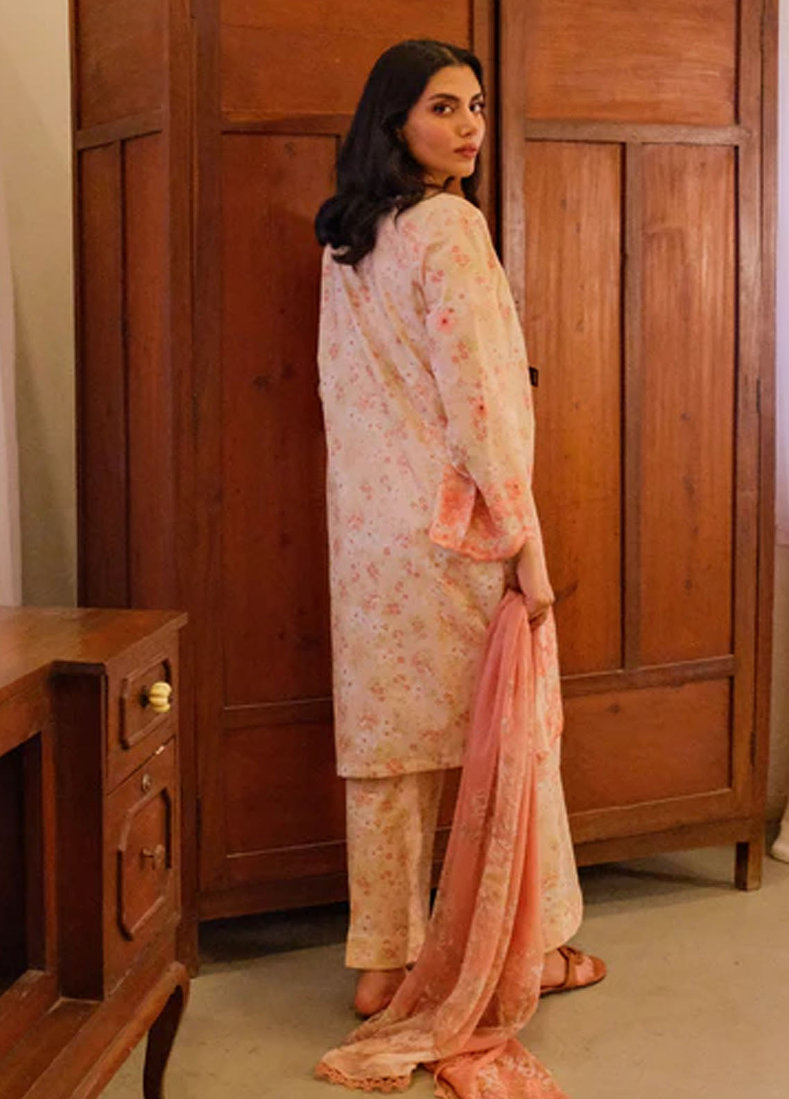 Sahar Pret Embroidered Lawn 2 Piece Suit Peach Garden