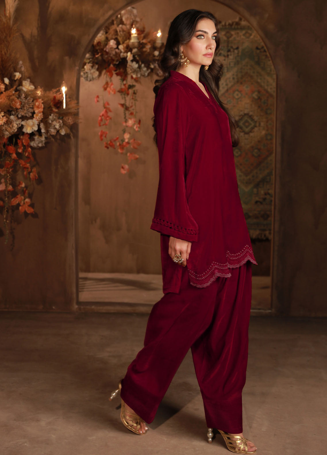 Sahar Pret Embroidered Velvet 2 Piece Suit Ambre