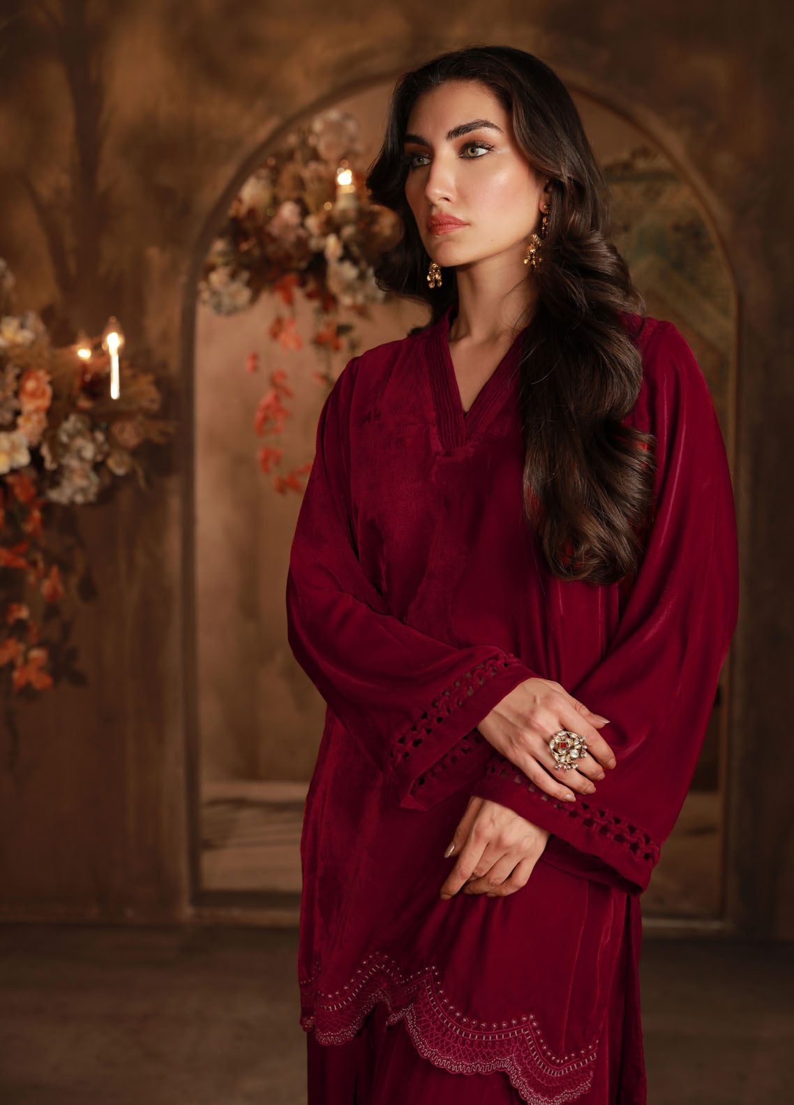 Sahar Pret Embroidered Velvet 2 Piece Suit Ambre