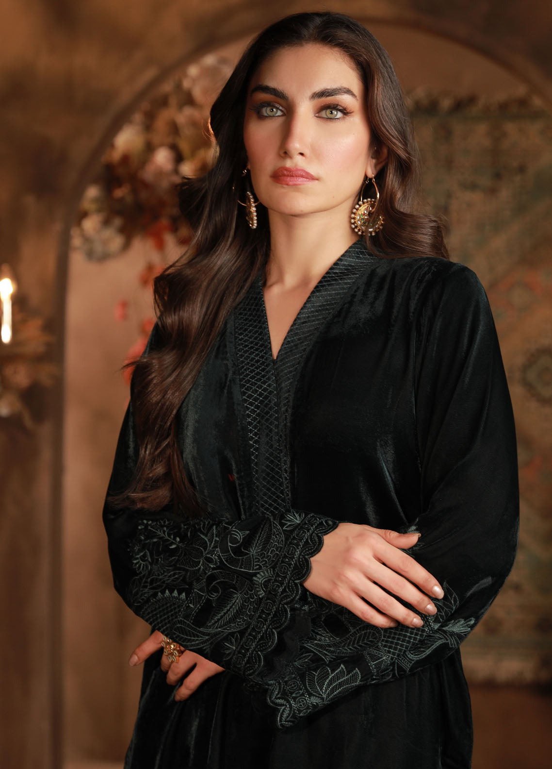 Sahar Pret Embroidered Velvet 2 Piece Suit Emperial Jade