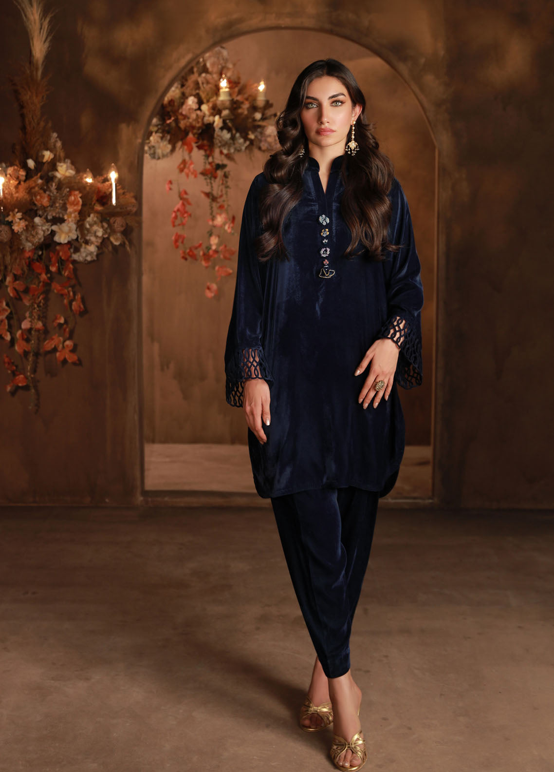 Sahar Pret Embroidered Velvet 2 Piece Suit Midnight Opulence