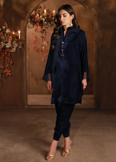 Sahar Pret Embroidered Velvet 2 Piece Suit Midnight Opulence