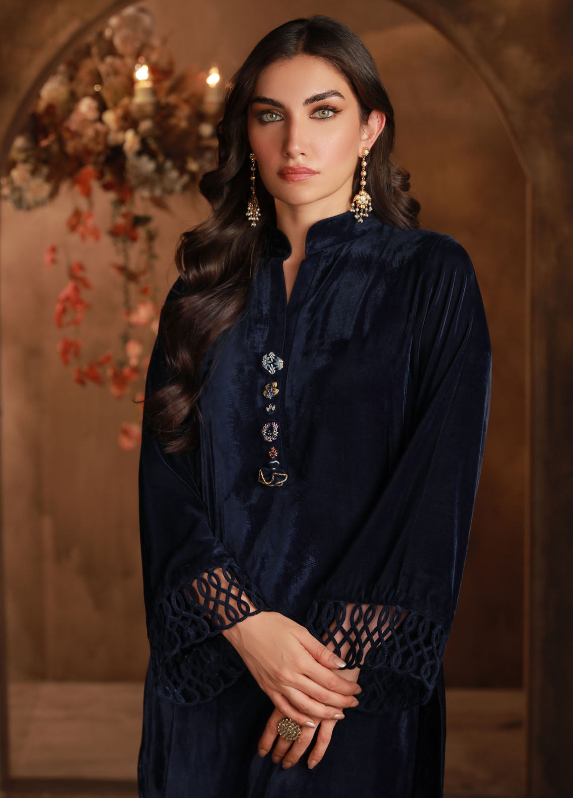 Sahar Pret Embroidered Velvet 2 Piece Suit Midnight Opulence