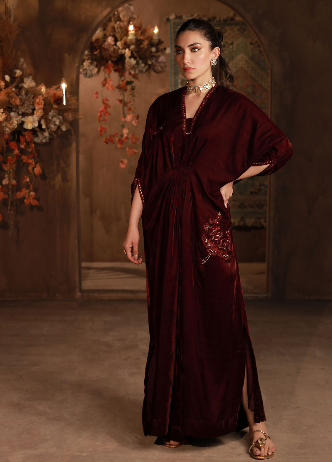 Sahar Pret Embroidered Velvet Kaftan Selene