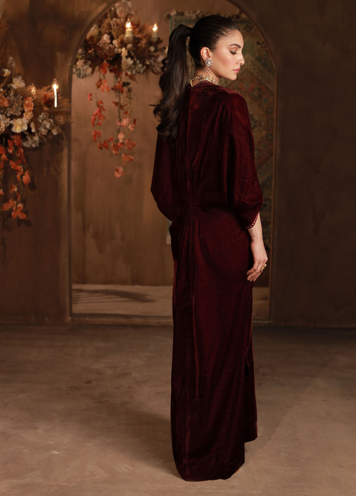 Sahar Pret Embroidered Velvet Kaftan Selene