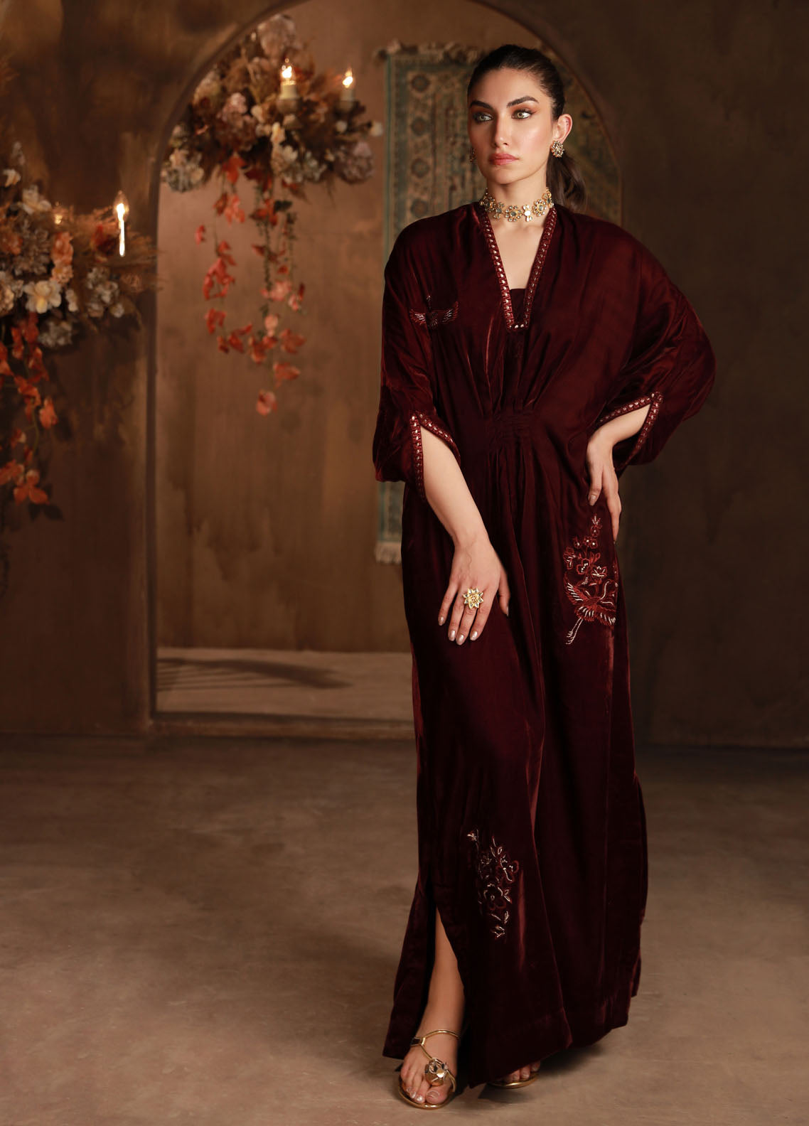 Sahar Pret Embroidered Velvet Kaftan Selene