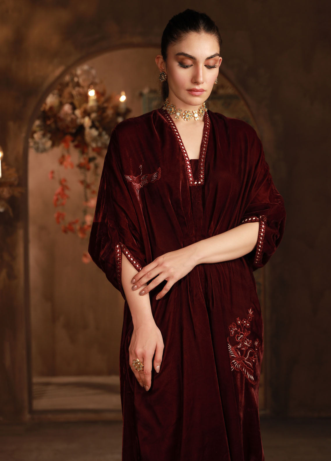 Sahar Pret Embroidered Velvet Kaftan Selene