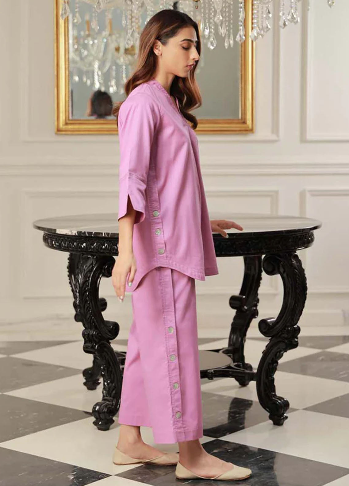 Sahar Pret Casual Cotton 2 Piece Suit Fuchsia