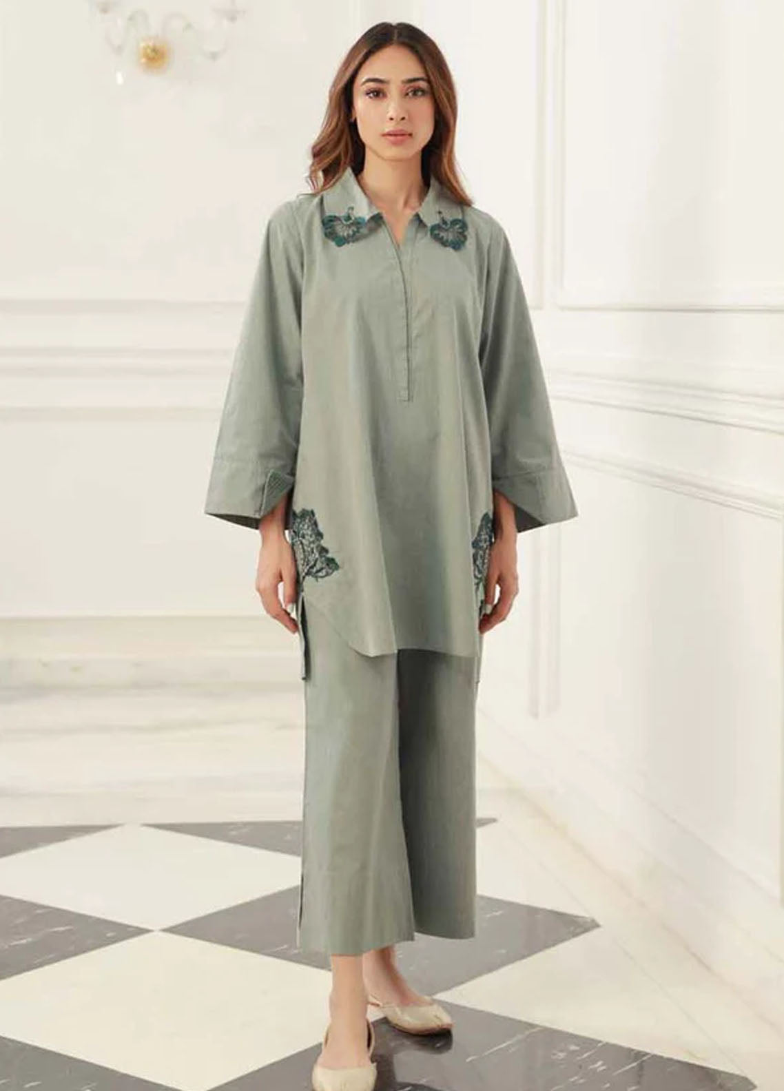 Sahar Pret Casual Cotton 2 Piece Suit Jade