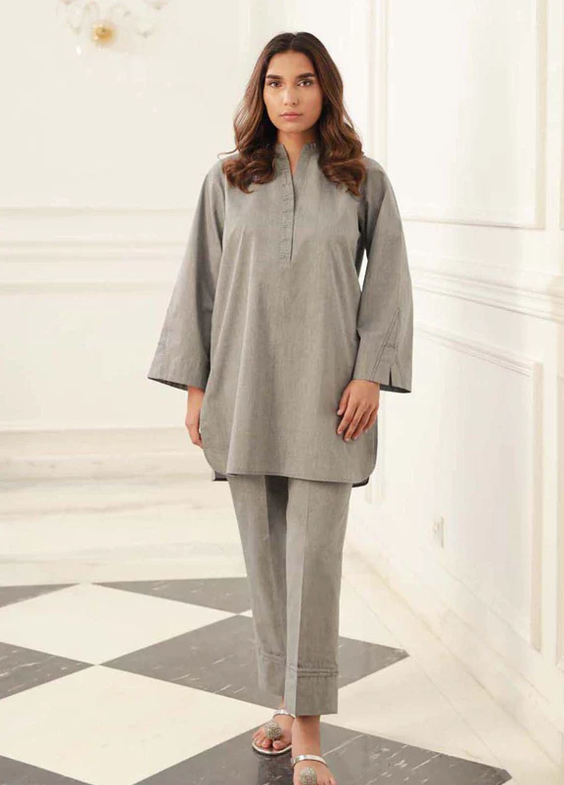 Sahar Pret Casual Cotton 2 Piece Suit Moonstone