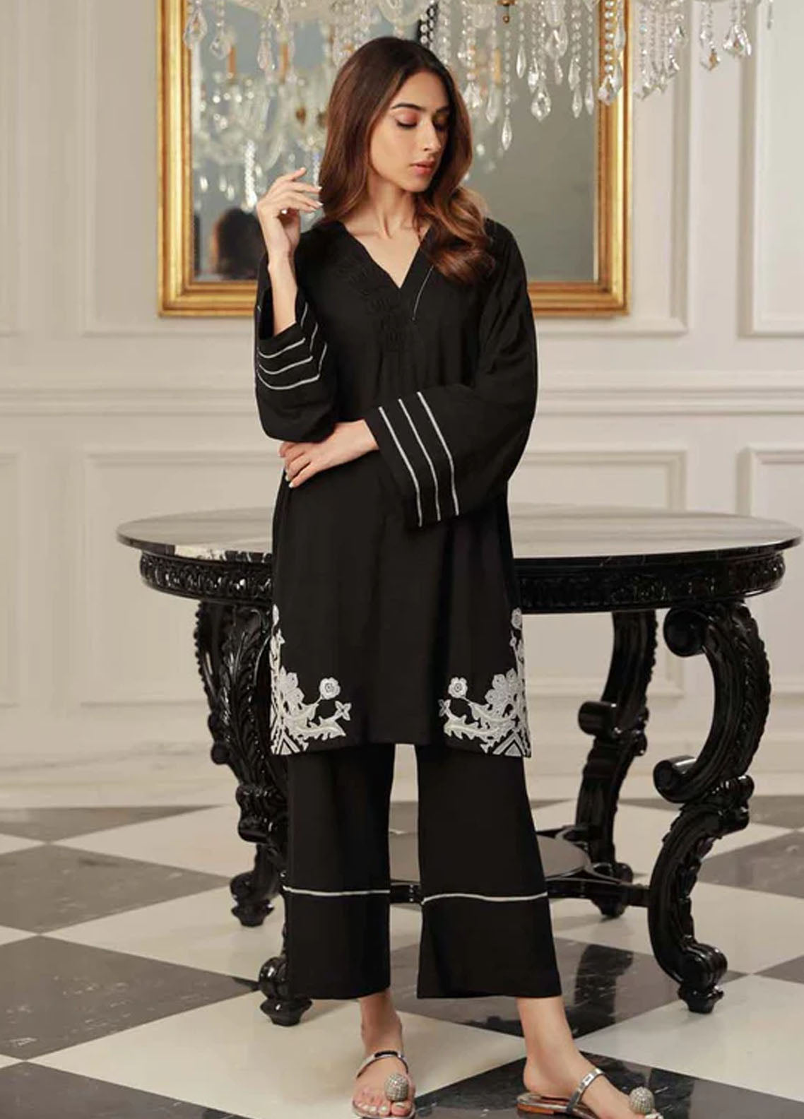 Sahar Pret Casual Cotton 2 Piece Suit Noir