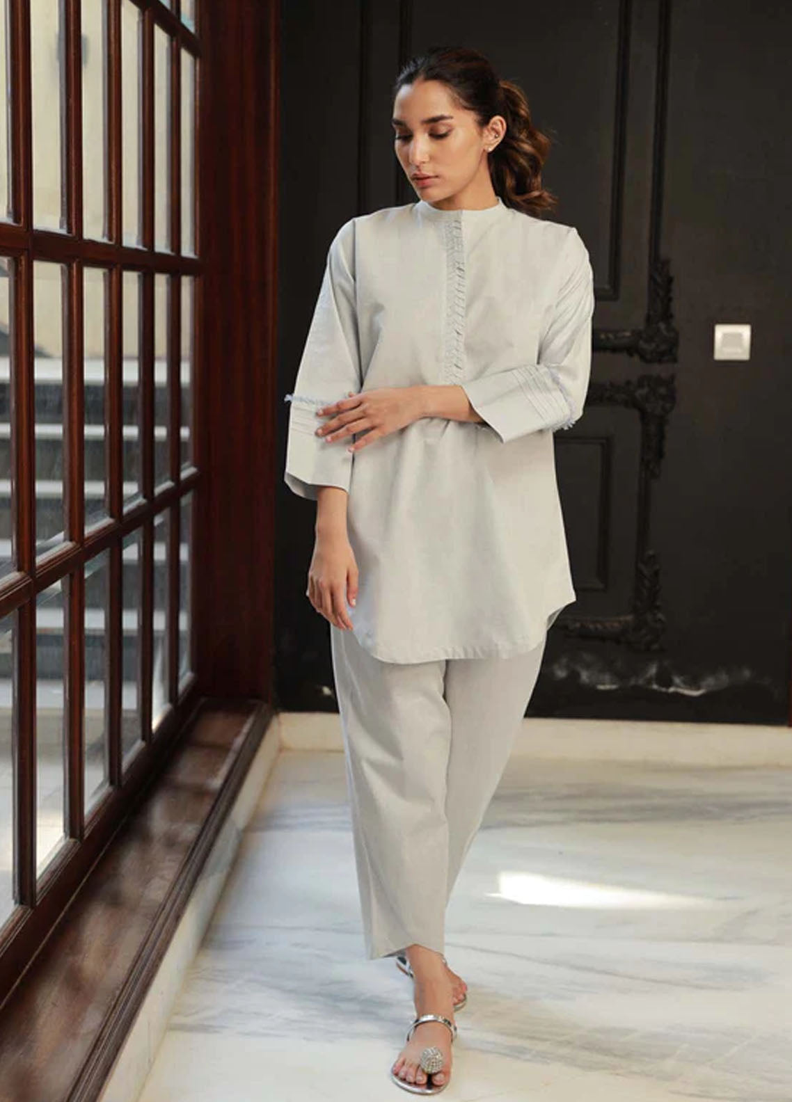 Sahar Pret Casual Cotton 2 Piece Suit Platinum Aria