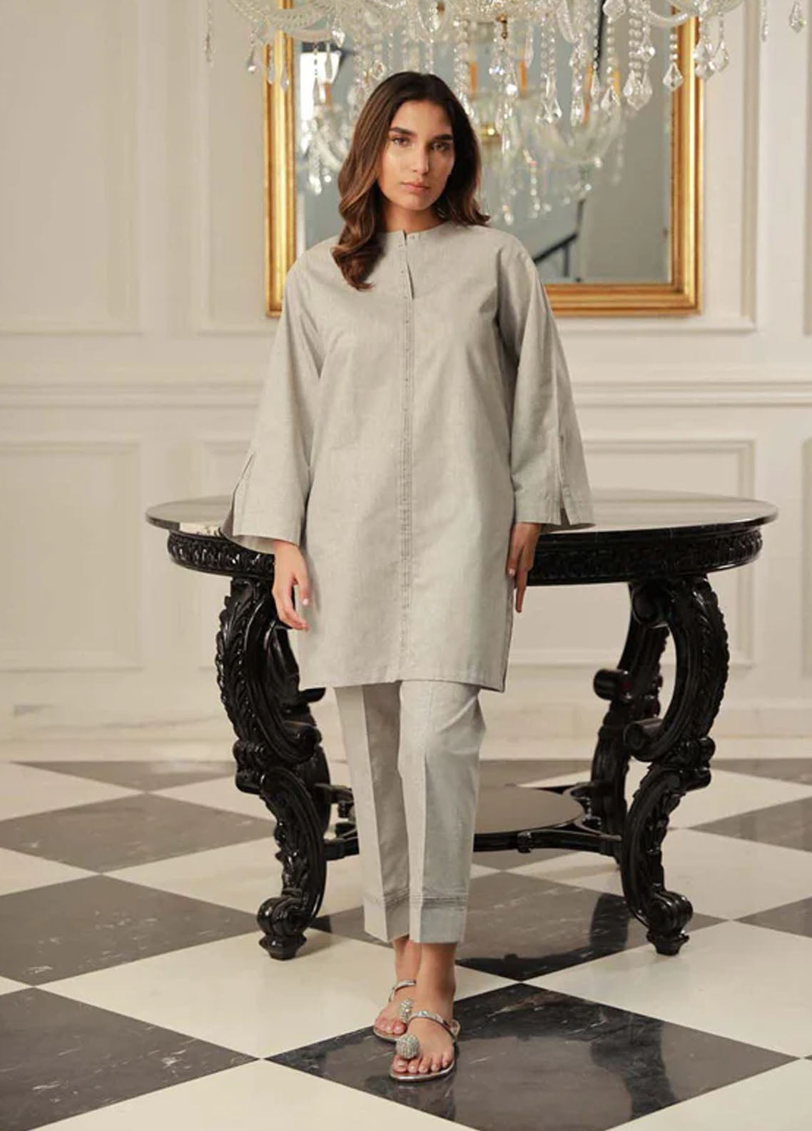 Sahar Pret Casual Cotton 2 Piece Suit Silver Symphony