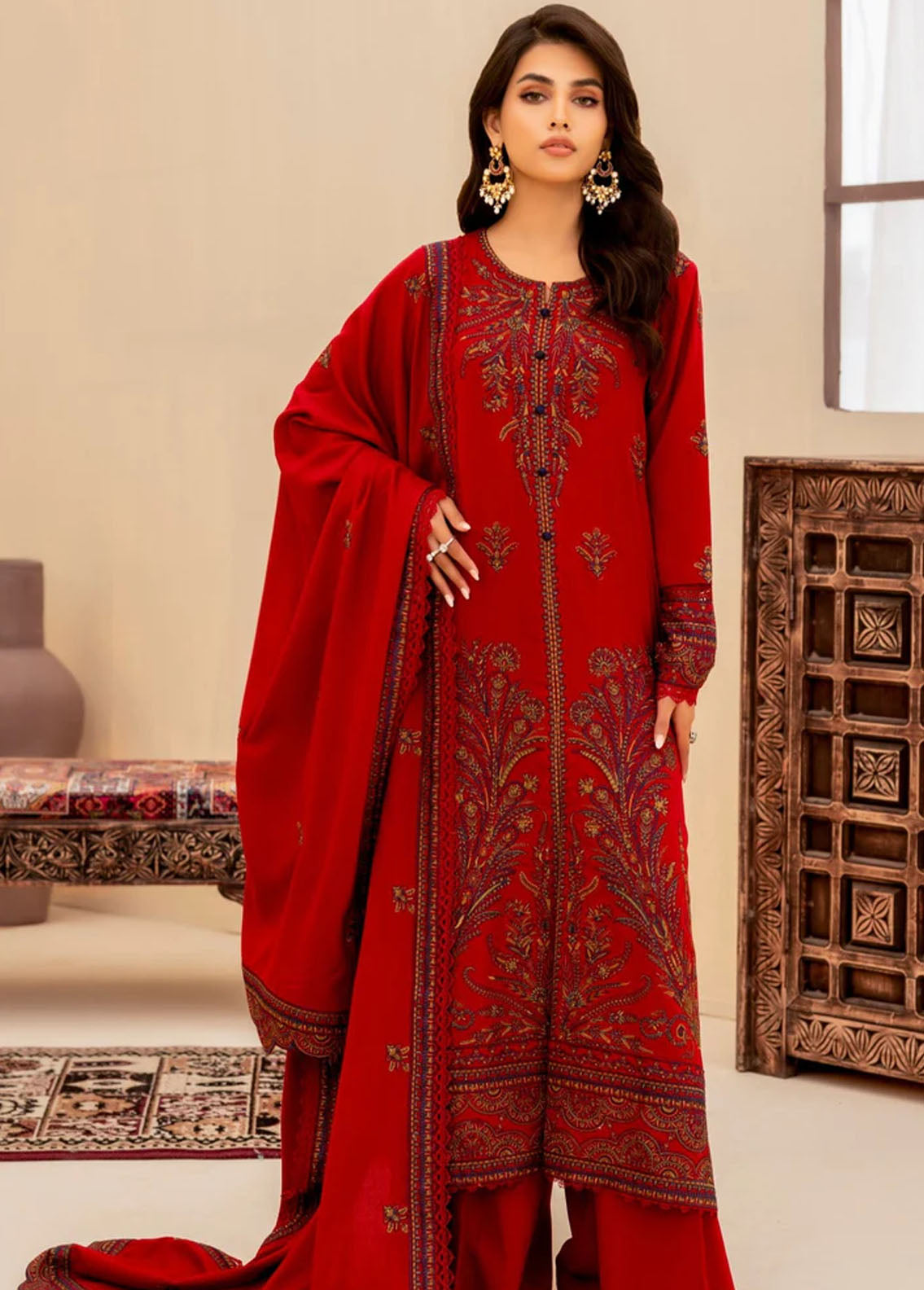 Mohagni Pret Embroidered Dhanak 3 Piece Suit MWS-09