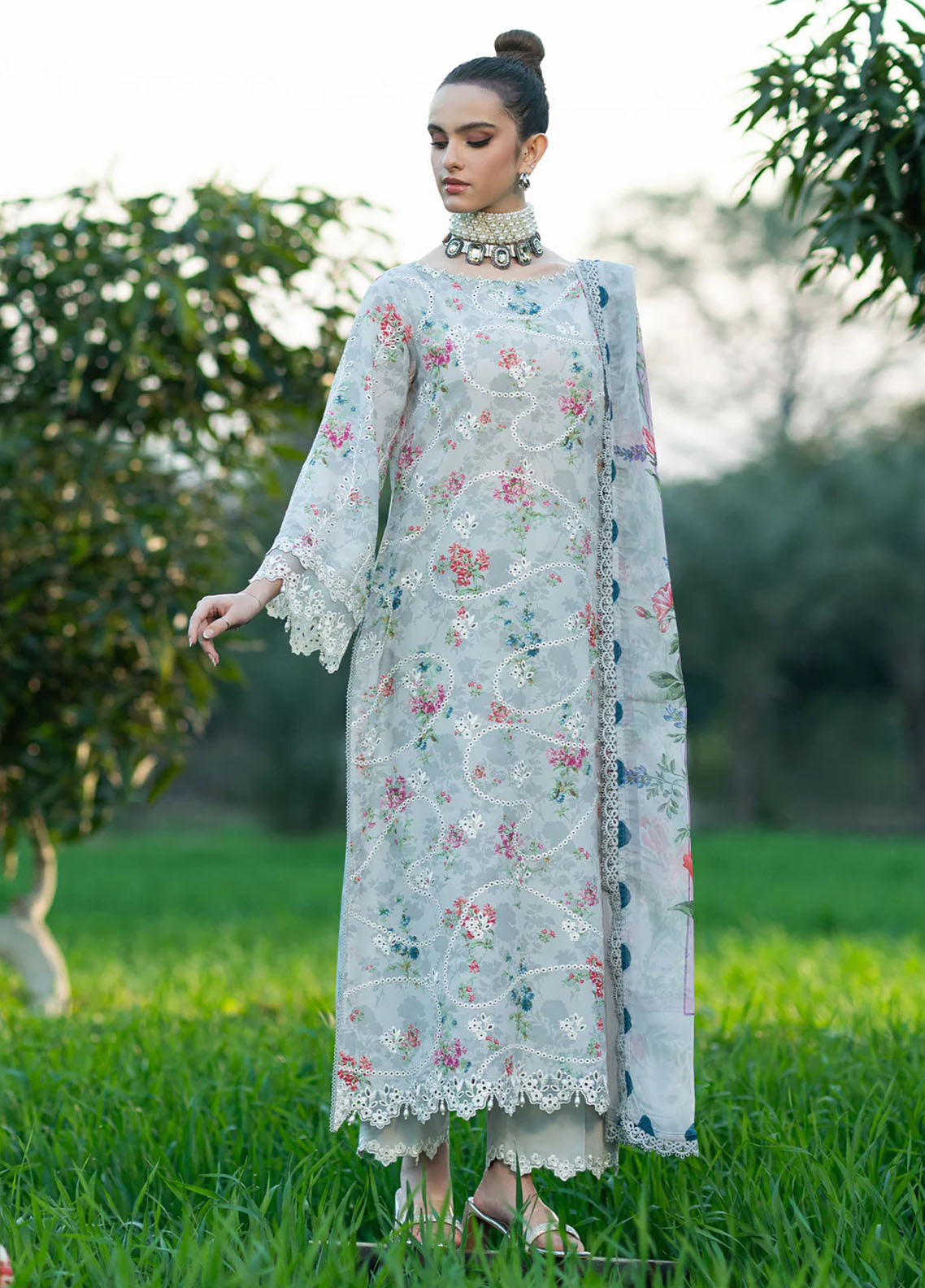 Sardinia Embroidered Lawn Unstitched Suit 3 Piece 905 Silver Bush